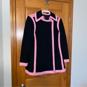 Pink and black double breasted fit and flare winter coat